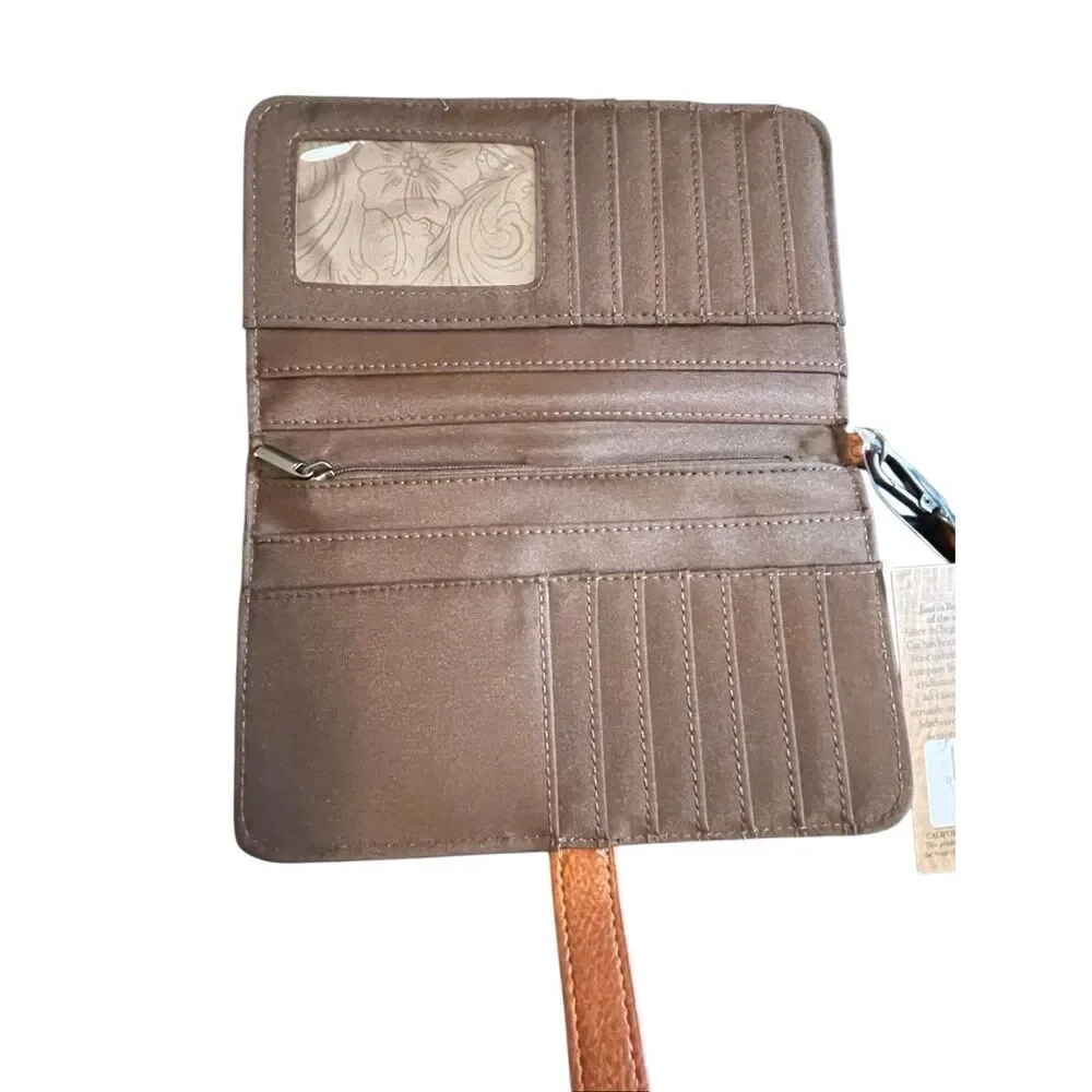 Justin Ladie’s Floral Embossed Faux Leather Clutch/Wristlet/Wallet